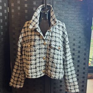 Stylish Black and White Tweed Blazer